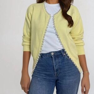 NWT SELF-SAME charlotte pearl trim cardigan in yellow